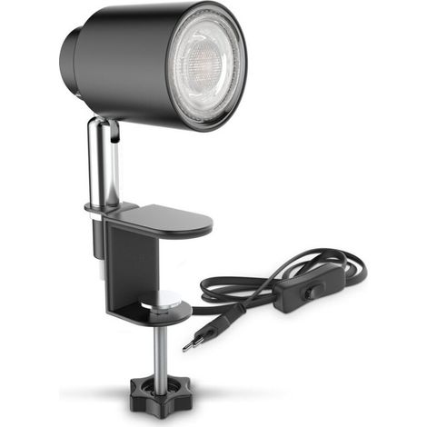 lampe de lecture LED, pivotante & inclinable, avec ampoule LED GU10 5W, 3000K, lampe à pince pour bureau & chevet, noir (1/5)