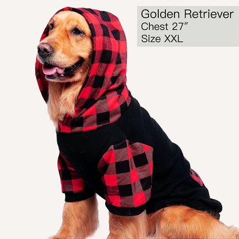 Karierter Hunde-Hoodie, Haustier-Pullover, weiche und bequeme Kleidung mit Mütze, Herbst-Winter-Bekleidung