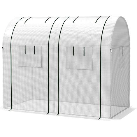 Serre de Jardin Tomates 1,8m² 2 Portes Zippées 4 Fenêtres Rétractables PE 135g/m² Blanc (1/5)