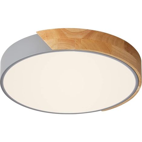 Plafonnier LED 18 W, design moderne en bois, rond, idéal pour salon, cuisine, chambre, salle à manger, couloir, balcon, bureau, lumière neutre, 4 000 K, Ø 30 cm x 5 cm [Classe énergétique E]