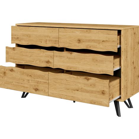 Credenza moderna con 6 cassetti effetto legno e piedi in metallo 120x40x75,5 cm HOMVRA (1/5)