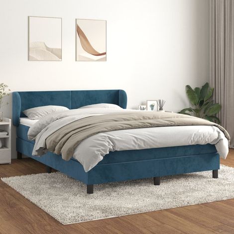 Ensemble Lit Adulte avec Sommier et Matelas confortable,Lit à sommier tapissier et matelas Bleu foncé 140x190cm Velours -BVN23262 (1/5)