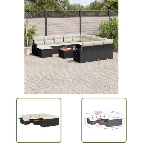 The Living Store 13-tlg. Garten-Sofagarnitur mit Kissen Schwarz Poly Rattan - Gartenmöbel Set - PE-Rattan Möbel - Outdoor Lounge - Esszimmergarnitur - Balkonmöbel (1/3)