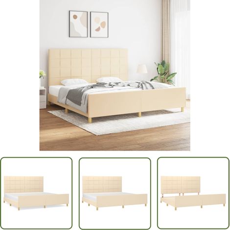 The Living Store Bettgestell ohne Matratze Creme 200x200 cm Stoff - Bettgestell - Doppelbett - Cremefarbenes Bett - Lattenrost - Kopfteil (1/5)