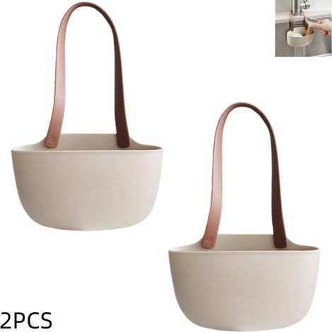Set di 2 - Scolapiatti da cucina - Cestino sospeso - Porta spugna - Per lavello - Colore caffè - 13 × 8,5 × 5,5 cm (1/5)