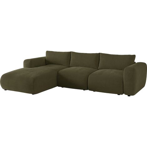 Canapé d'angle gauche en tissu vert kaki POLIRIA (1/5)