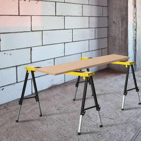Lot de 2 chevalets de sciage pliables et antidérapants, hauteur réglable de 62 à 89,5 cm, structure en métal jaune, 100 kg de charge – CHICFURN (1/5)