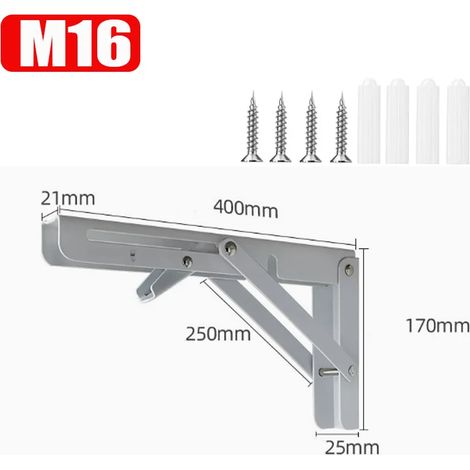 (M16-2PCS) Équerre triangulaire pliante en métal, support robuste pour table, établi, étagère, support de meuble réglable avec vis de fixation (1/5)