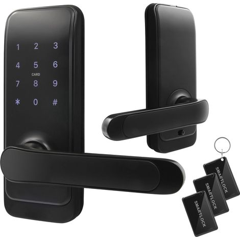 Serrure de porte intelligente avec poignée Serrure à code 13,56 MHz Lecteur de proximité IP65 Espacement de verrouillage universel Noir (1/2)