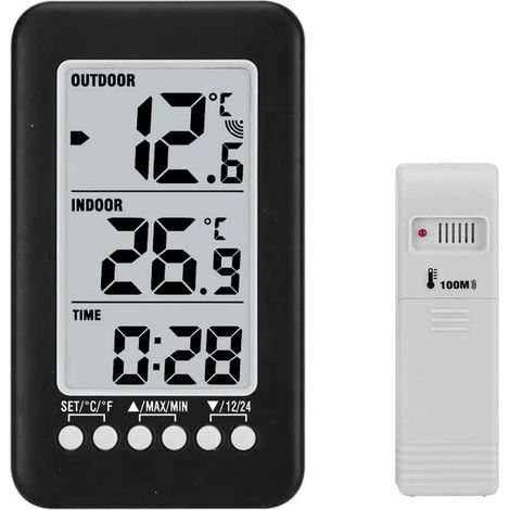 Termometro wireless per interni ed esterni con orologio e display LCD, ℃/℉, misurazione della temperatura con trasmettitore. (1/5)