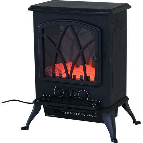 HOMCOM Elektrokamin mit Heizung, elektrischer Kamin mit LED Flammeneffekt, 1000/2000W Dekokamin, elektrisch Kaminfeuer Kaminofen, Schwarz