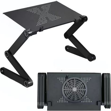 Supporto regolabile per libri e laptop – Supporto portatile in alluminio per libri scolastici, con ventola posteriore e porta USB, nero (1/4)