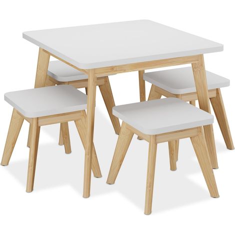 Table basse ronde moderne enfants 80 x 80 x 50 cm confort ergonomique en bois blanc (1/4)