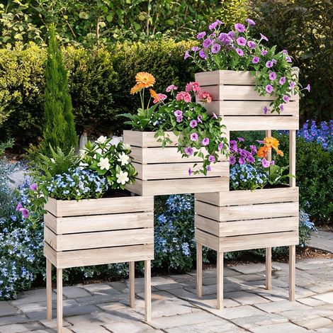 Porte-plantes beige en bois 50 x 30 x 60 cm (1/5)
