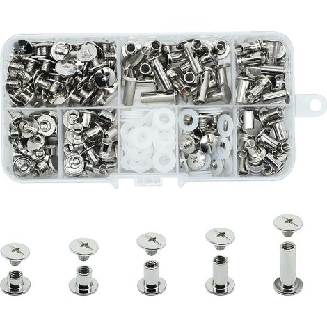 100 Set vis Chicago, kit de rivets pour cuir cruciforme 4/6/8/10/15 mm, vis métal clou rivet bouton Chicago, pour ceinture cuir DIY livre artisanat ceinture portefeuille reliure(argenté) (1/5)