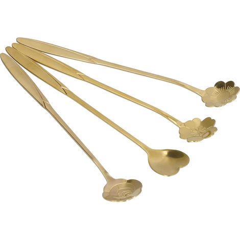 Ensemble de Cuillères à Mélanger en Acier Inoxydable, Fleur élégante en Forme de Cœur pour café Desserts thé glacé 4 Pièces (Or) (1/5)