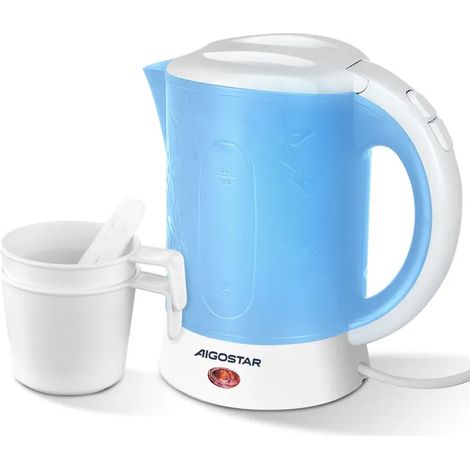 Aigostar Bouilloire de Voyage Électrique, 0.6L Compacte, 650W Économe en Énergie, Sans BPA,Deux tasses et deux cuillères incluses. (1/5)