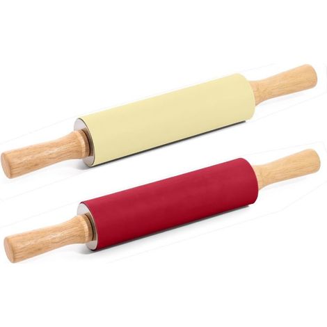 1 Pezzo Mattarello Girevole in Silicone con Manico in Legno 38 cm 2 Colori (1/2)