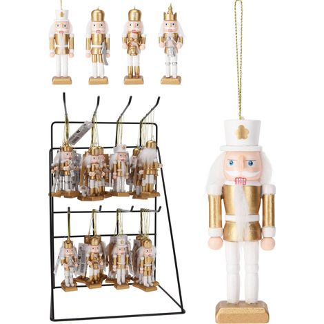 Decorazione natalizia appendibile schiaccianoci 10cm - bianco oro modello assortito