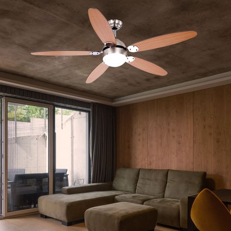 Ventilateur de plafond LED Lampe de plafond Aller Retour 3 niveaux Interrupteur à tirette Lampe de salon, montage sur un plan incliné, 1x 4W 320Lm blanc chaud, DxH 132 x 40,6 cm (1/5)