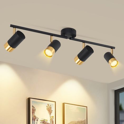 GBLY Deckenstrahler 4 Flammig Küchenlampe GU10 - Deckenspots Schwarzgold Flur Wandstrahler 350° Drehbar Strahler Vintage Retro Flurlampe für Küche Wohnzimmer Schlafzimmer Bar (Ohne Leuchtmittel)