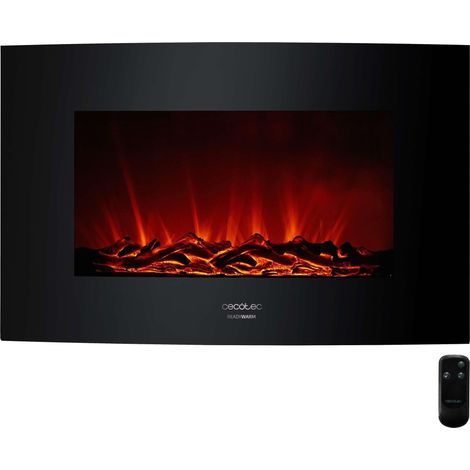 Cecotec Camino Elettrico Decorativo 35” con Telecomando Ready Warm 3510 Curved Flames. Massima Potenza 2000W, 2 Intensità, Pannello Curvo Cristallo Temperato, Fiamma Regolabile, Timer (1/5)