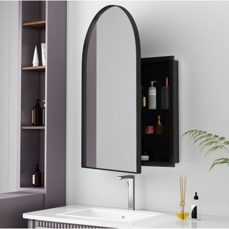 Armoire miroir murale 61x7,8x91 cm en métal noir, rangement gain de place pour salle de bain (1/5)