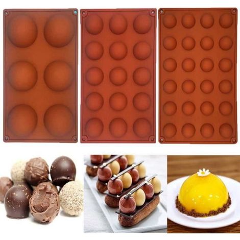 Moule Silicone Demi-sphere - Pour Muffins Et Chocolats - Compatible Four Et Lave-vaisselle - 3 Pièces (1/4)