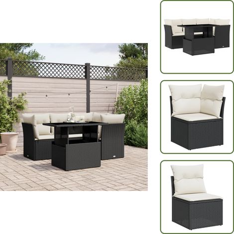 The Living Store Salon de jardin 5 pcs avec coussins noir résine tressée - Ensemble Salon De Jardin - Salon Extérieur - Meuble Jardin - Canapé Jardin - Table Jardin (1/5)