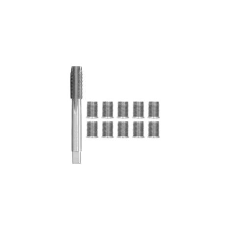 Outil de réparation de filetage de bougie d'allumage M10x1,25 Kit avec 10 tuyaux filetés et 1 taraud M12x1,25 Acier inoxydable et rapide