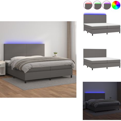 The Living Store Sommier à lattes de lit avec matelas et LED Gris 200x200 cm - Sommier tapissier (1/5)