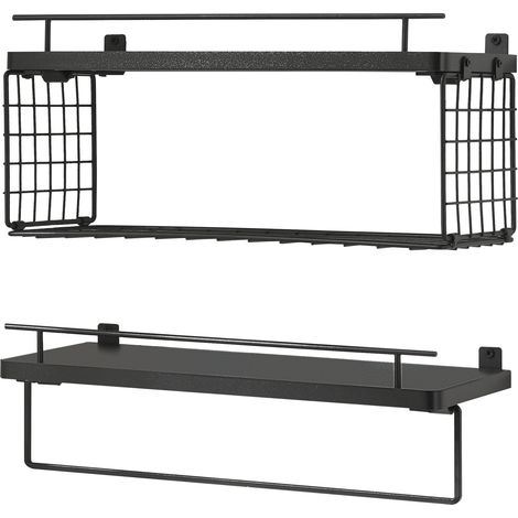 Lot de 2 étagères murales meuble de rangement moderne pour salle de bain noir (1/5)