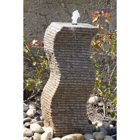 Cascading Wave Water Feature with Pump, Light, Reservoir and Grid - L20 x W20 x H65 cm - Beige