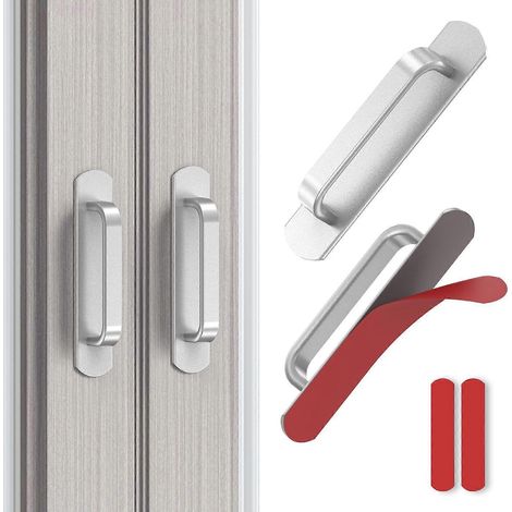 Lot de 2 poignées adhésives de 14,5 cm (5,7 pouces) pour meubles, tiroirs de cuisine, placards et réfrigérateur, sans perçage. Aluminium antirouille, fixation robuste, finition argentée élégante. (1/5)