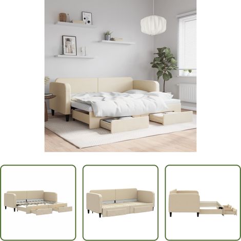vidaXL Sofa-Bett - Tagesbett Ausziehbar mit Schubladen Creme 80x200 cm Stoff (1/5)