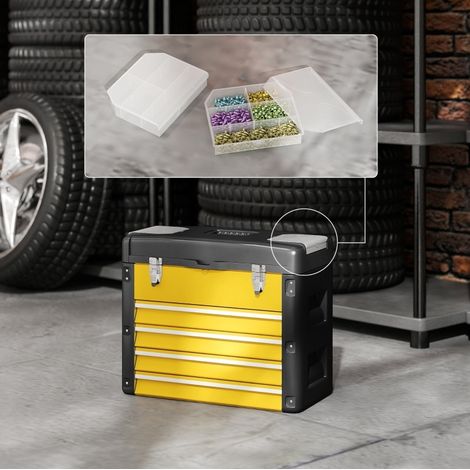 Cassettiera porta attrezzi vuota in acciaio, 4 cassetti, 49,7 x 25,3 x 40,7 cm, gialla, REDOM (1/5)