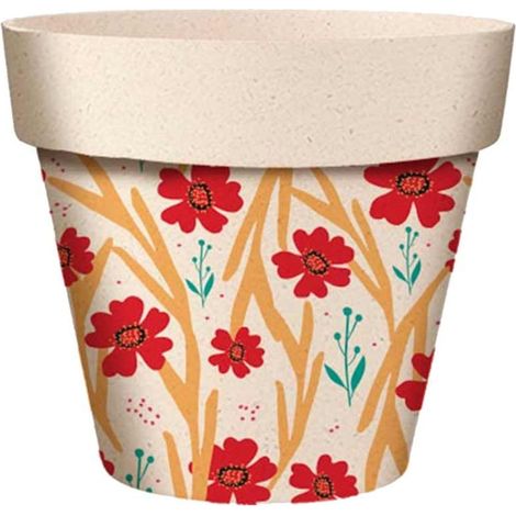 Cache pot en bambou fleurs rouges 15.5 cm (1/2)