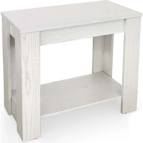 Moderner Beistelltisch in Weiß mit Holzoptik, 60 x 30 x 50 cm, 2 Ablagen, minimalistisches Design