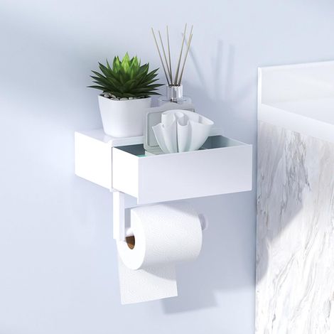 Porte-Papier Toilette Blanc sans perçage, Plastique Acier Inoxydable (1/5)