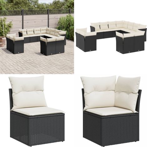 11-tlg. Garten-Sofagarnitur mit Kissen Schwarz Poly Rattan - Gartengeset - Gartenmöbelset - Rattan Möbel - Lounge Set - Esszimmergarnitur - Home & Living (1/5)