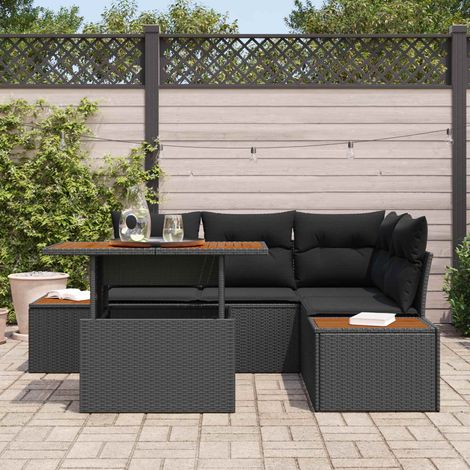 Conjunto de sofá de jardín 5 pcs Negro Poliratán (1/5)