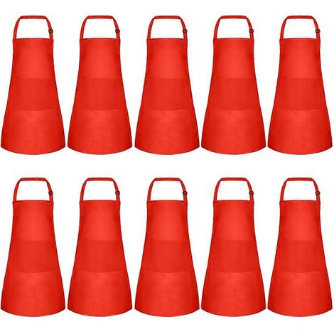 10er-Pack Kinderschürzen, verstellbar, mit 2 Taschen, rot