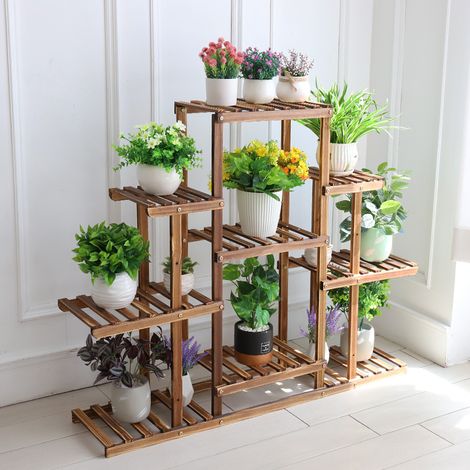 9 Tier Flower Rack Wood Plant Shelf Stand 13 Pots Bonsai Display Shelf Holder (1/5)