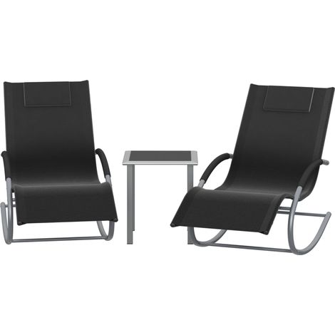 3er-Set Schaukelstühle 2 Garten-Sessel & 1 Beistelltisch Schnelltrocknender Stoff Eisenrahmen für Pool Terrasse Strand Garten