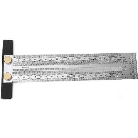 Règle en acier inoxydable de 200 mm avec trou en T pour le traçage de trous en bois - Outil de marquage et de mesure de haute qualité (1/5)