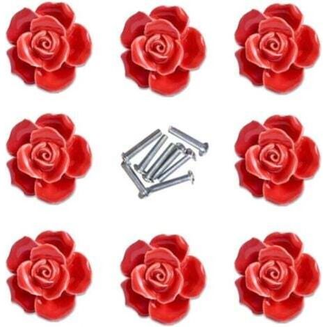 eleganti pomelli in ceramica a forma di rosa rossa per mobili, cassetti e armadi.
