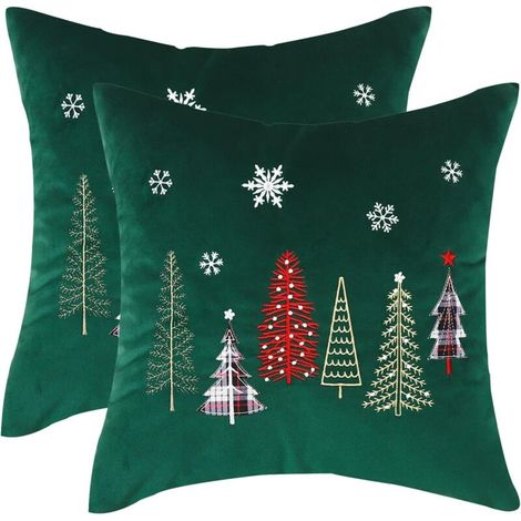 Lot de 2 Housse de Coussin Noel 45x45 cm Taie d'oreiller Père Noël Joyeux Xmas en Hiver Parure de Oreiller de Décoration de Lit Deco pour Chambres Canapé Noël Decoration (1/5)