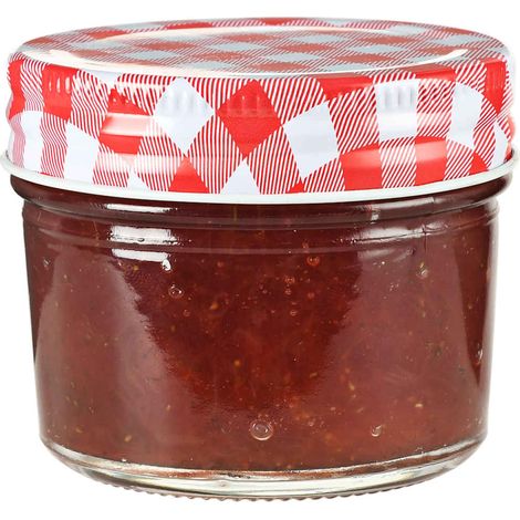 vidaXL Tarros de mermelada de vidrio tapa blanca y roja 48 uds 110 ml (1/2)
