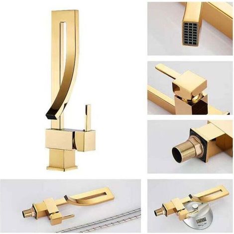Robinet pivotant en acier inoxydable - 360° - Haute pression - Or - Cuisine et salle de bain - Commande par levier (1/3)