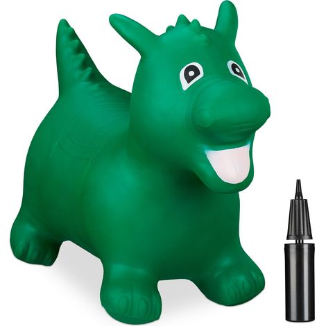 Relaxdays Animal sauteur dragon, avec pompe à air, supporte jusqu’à 80 kg, sans BPA, pour enfants, vert (1/5)